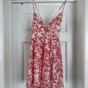 Floral Red and White Dress
